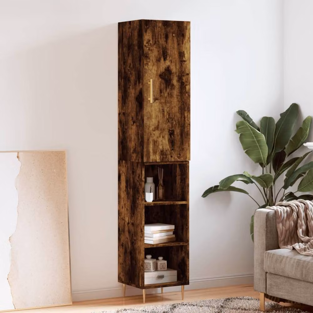 Berkfield Home Modern Smoked Oak Highboard in Brown, W/D/H: 34.5 x 34.0 x 180.0 cm – 2