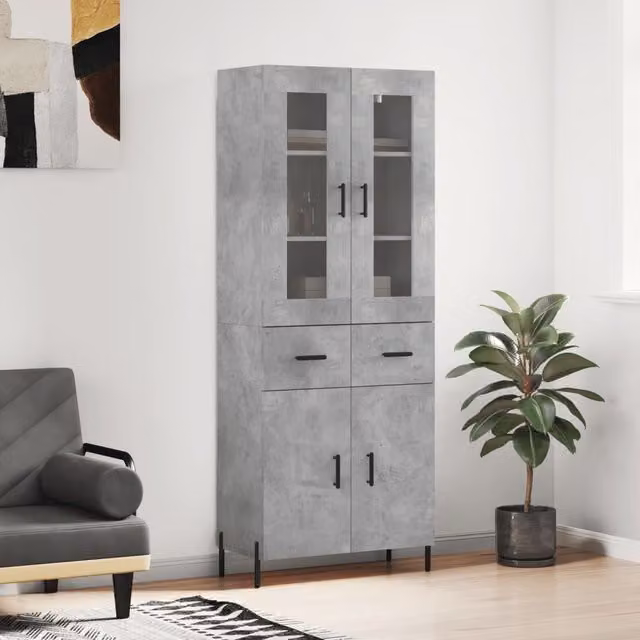 Berkfield Home Modern Freestanding Highboard in Concrete Grey, H 180 x W 69.5 x D 34 cm – 1
