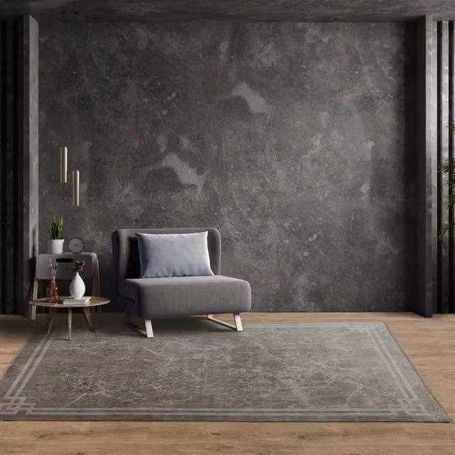 The Rug Shop UK Silver and Grey Abstract Modern Polyester Rug with Cotton Backing, W: 200 cm, D: 290 cm – 1