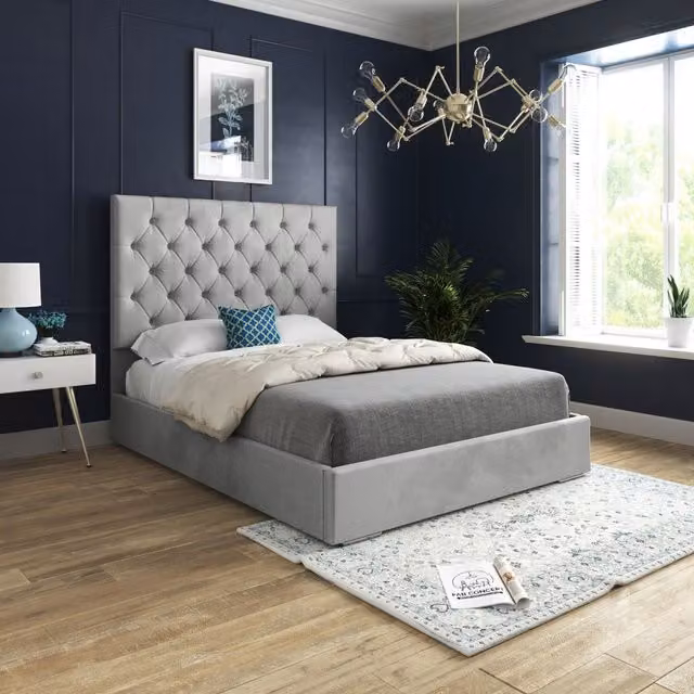 KDMD Alma Upholstered Soft Velvet Grey Chesterfield Bed Frame, Size: Super King (200 x 200 cm) – 1
