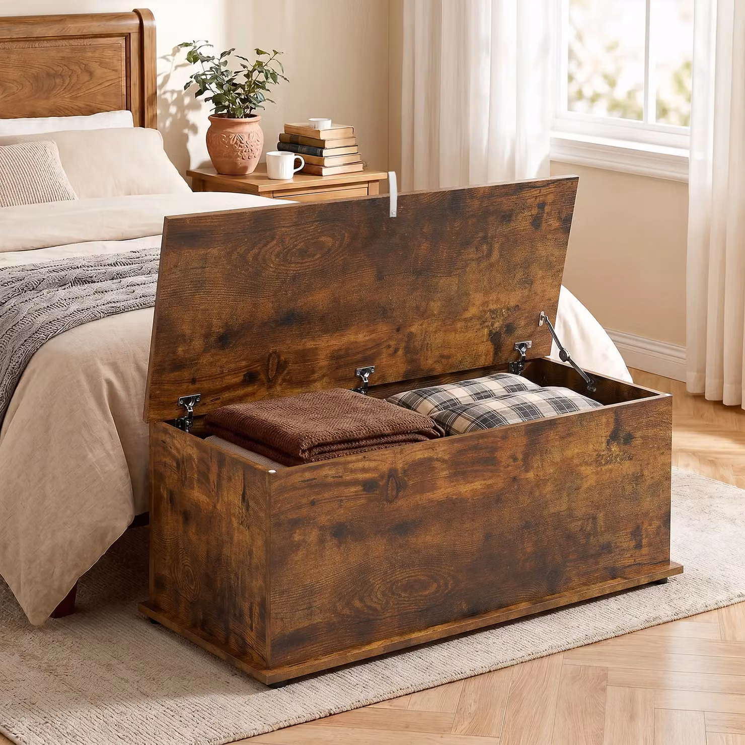 HOMCOM Brown Wood Storage Chest with Soft Close Lid, 113L Capacity – 2