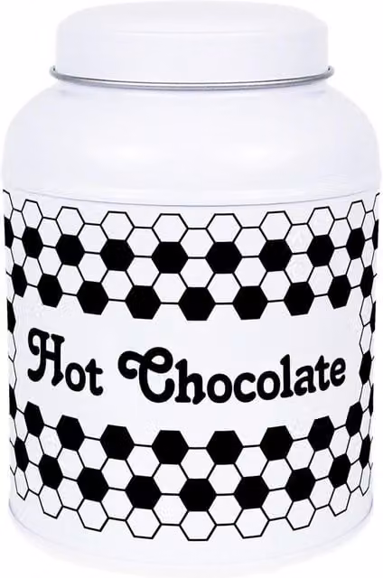Purely Home Hexagon Tiles Tea Canister with Small Domed Lid, Metal Kitchen Storage Tin, Black and White Geometric Design