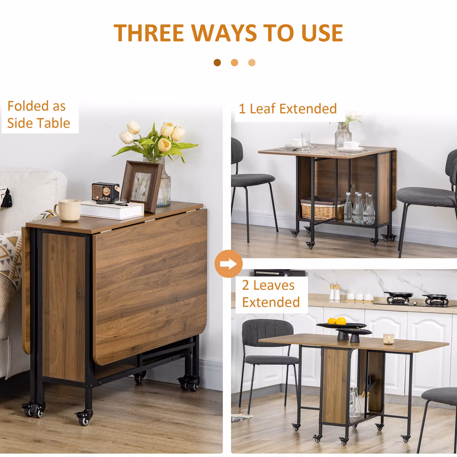 HOMCOM Six-Person Industrial Drop Leaf Dining Table in Brown and Black – 4