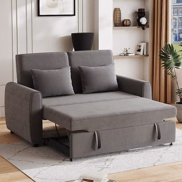 Livingandhome Classic Fabric Convertible Sofa Bed in Grey with Two Scatter Cushions