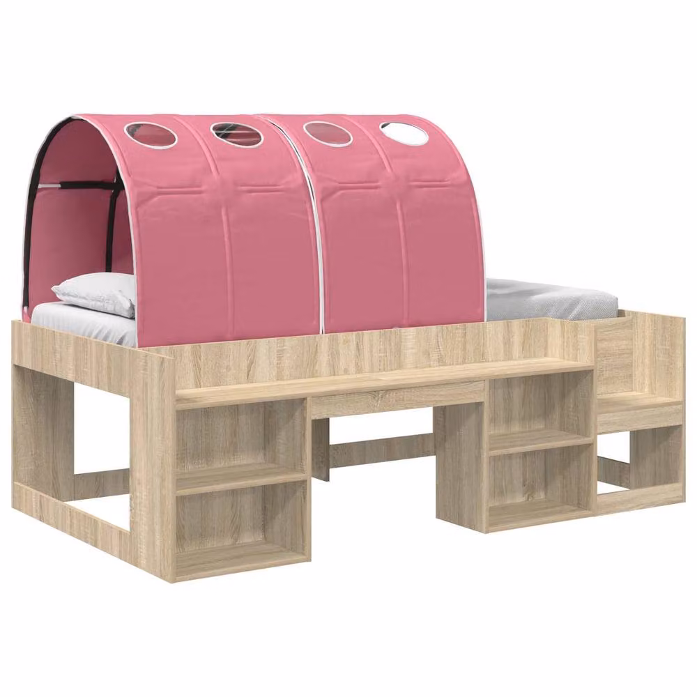 Berkfield Home Kids High Bed Frame with Storage and Stairs in Sonoma Oak and Pink – 2
