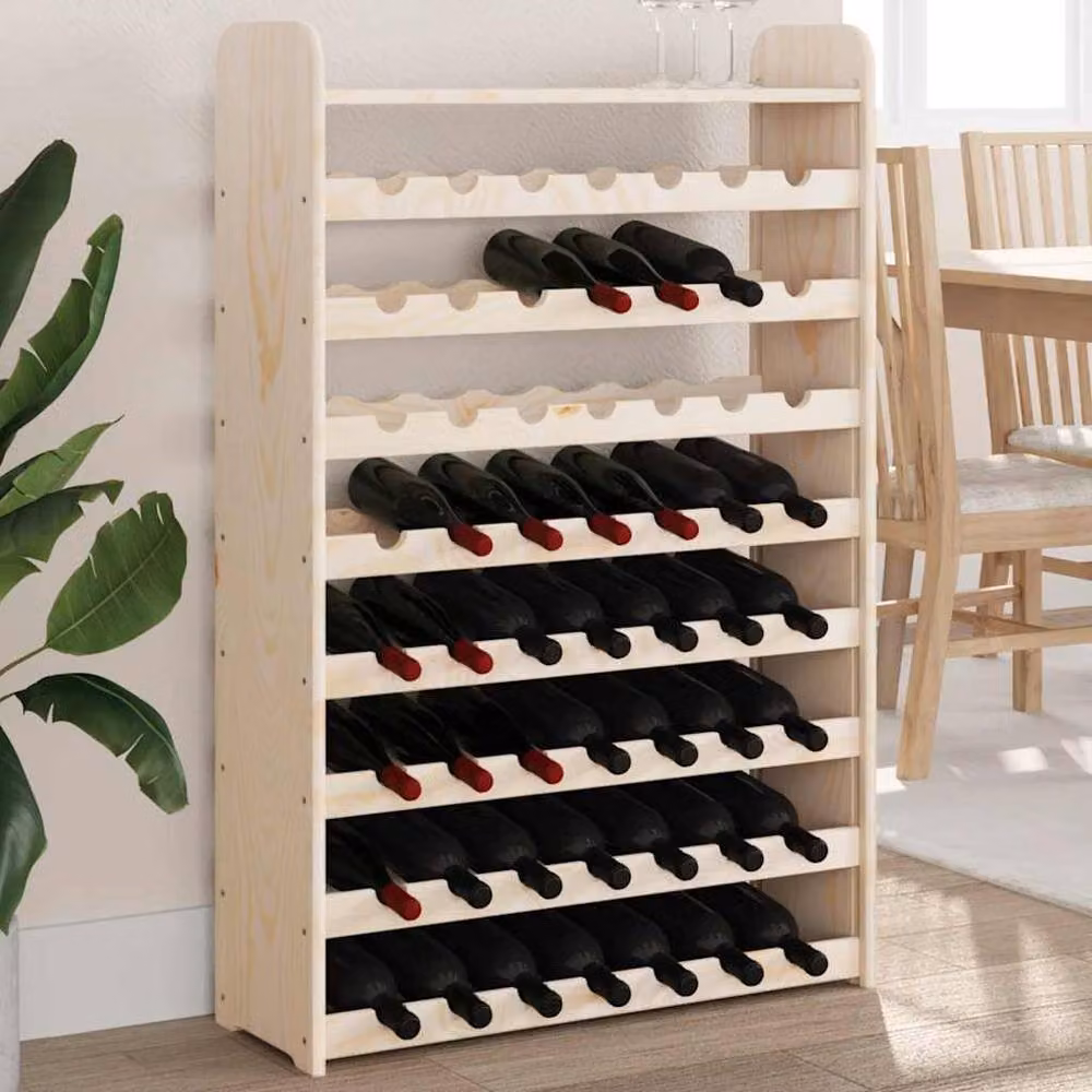Berkfield Home Beautiful Wine Rack with Top Board in Light Tan Solid Pine Wood, W/D/H: 72.5 x 25 x 111.5 cm – 2