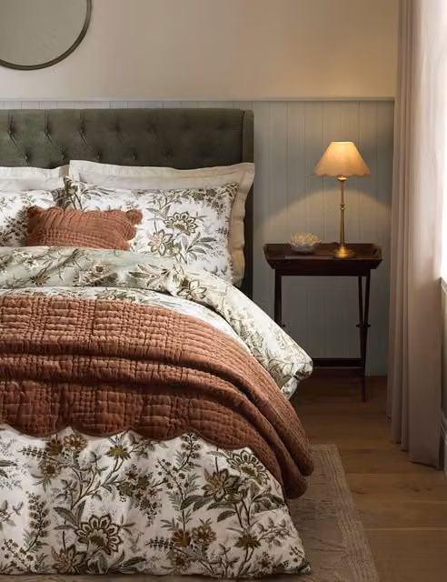 Laura Ashley Marlbrook Floral Reversible Single Cotton Mako Satin Bedding Set in Green Multicolour