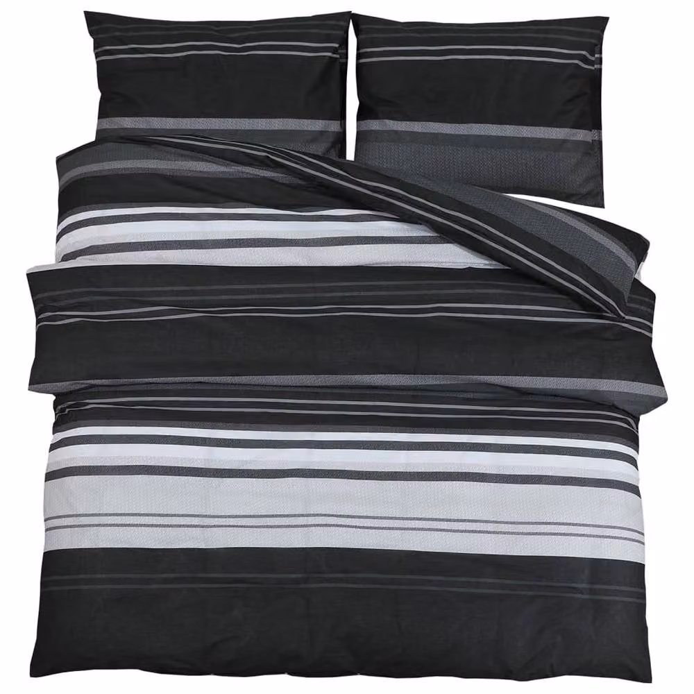 Berkfield Home Striped Cotton Duvet Cover and Pillowcase Set in Black and White, W: 155 cm, H: 220 cm – 2
