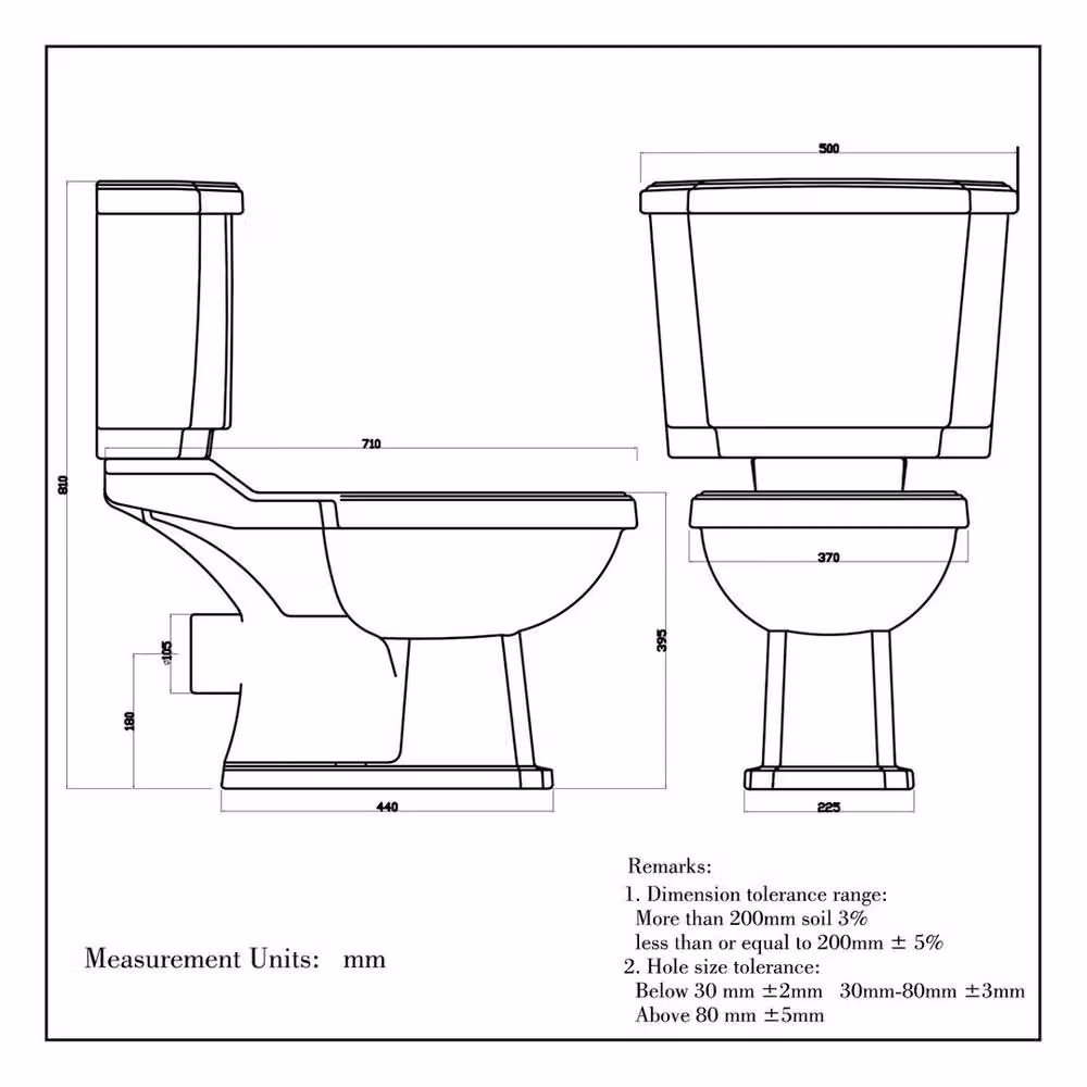 PAWNORA Traditional Close Coupled Ceramic Floor Standing Toilet in White W/D/H: 71.0 x 50.0 x 2.0 cm – 2