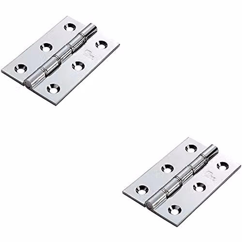 Loops 2 Pack Heavy Duty Butt Hinge in Polished Chrome, W/D/H: 7.6 x 5.0 x 0.25 cm