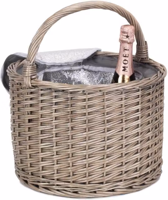 Red Hamper Wicker Round Picnic Basket in Red and Grey