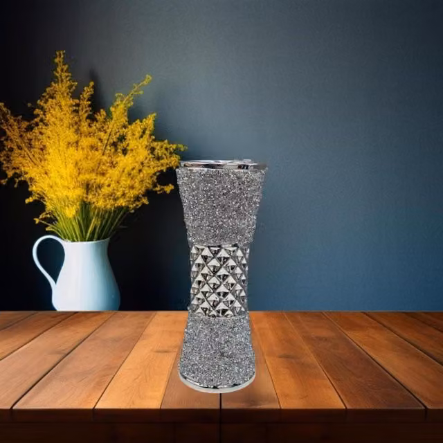 Ziddan Bargain Silver Crushed Diamond Ceramic Vase, Height: 20 cm