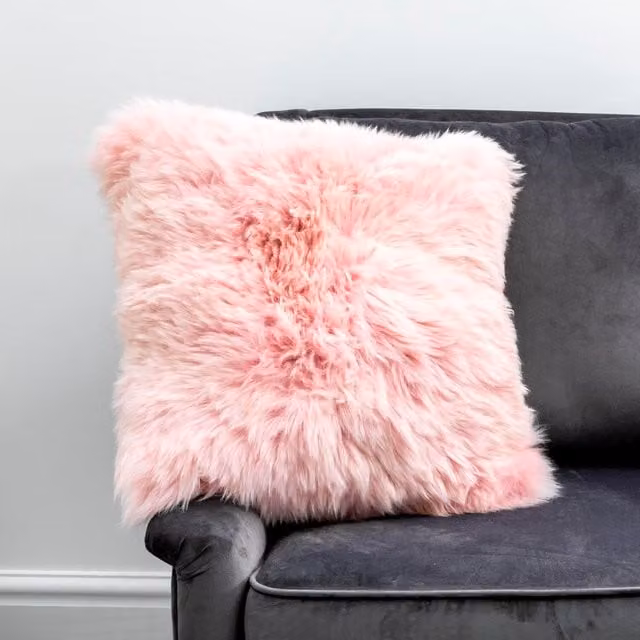 Native Natural Pink Square Sheepskin and Velvet Cushion