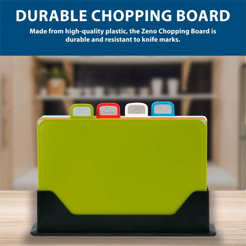 Nordara Non-Slip Green Plastic Index Chopping Board Set with Stand – 3