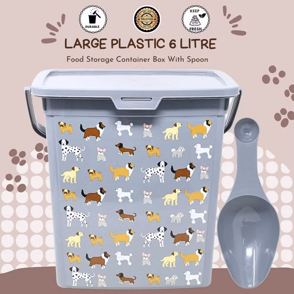 PAWNORA 2-Piece Grey Airtight Plastic Pet Dry Food Storage Set with Spoon, 6 Litre – 2