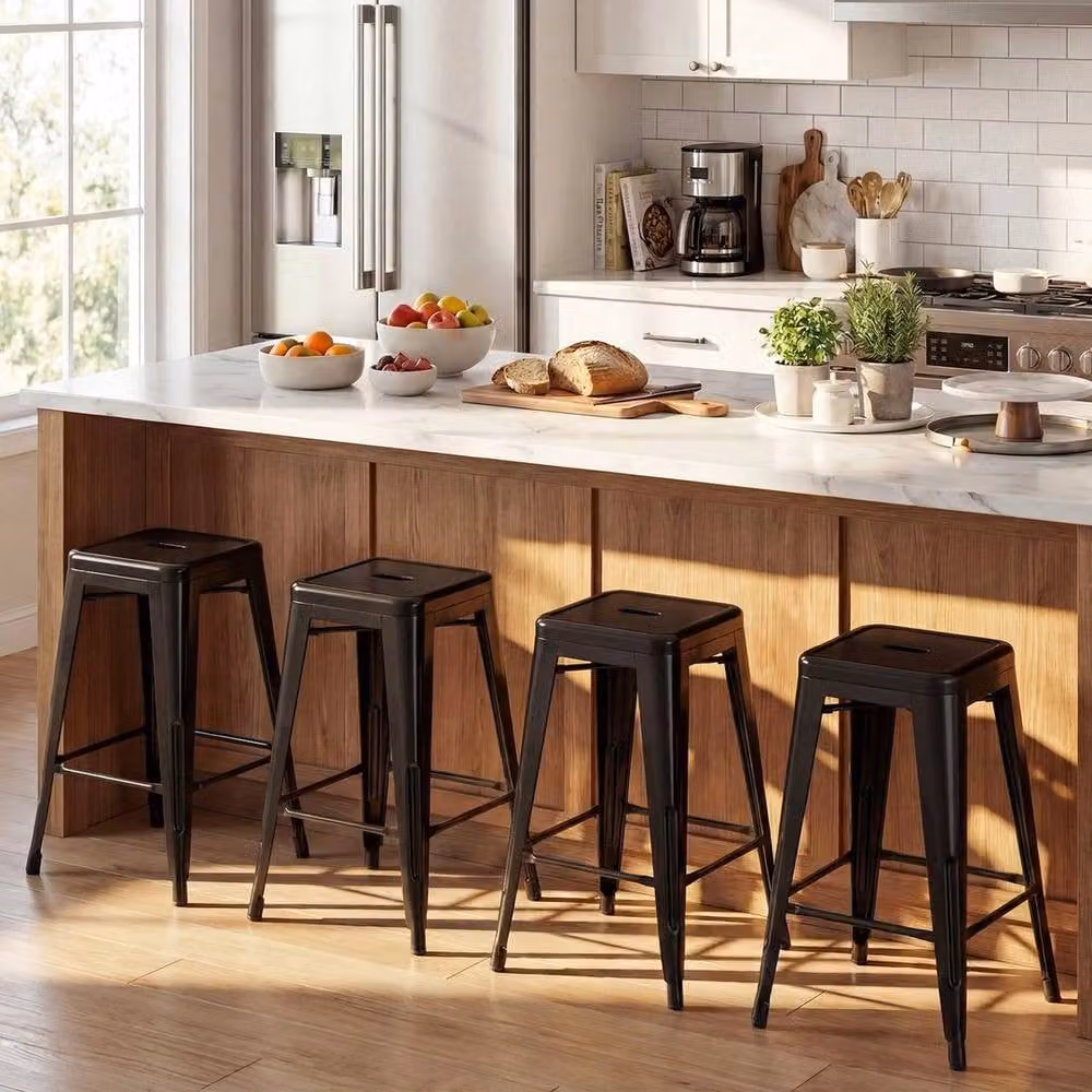 KORVIXA Set of 4 Black Metal Counter Height Barstools – 4