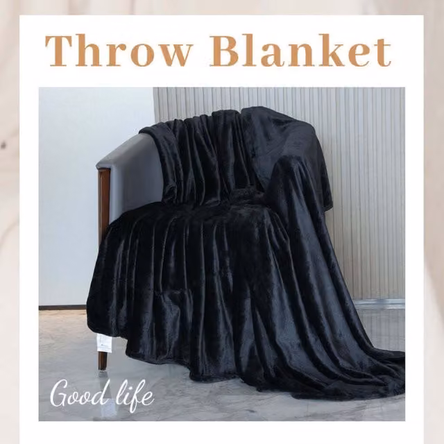Alivio Black Faux Fur Fleece Throw Blanket, W: 150 cm