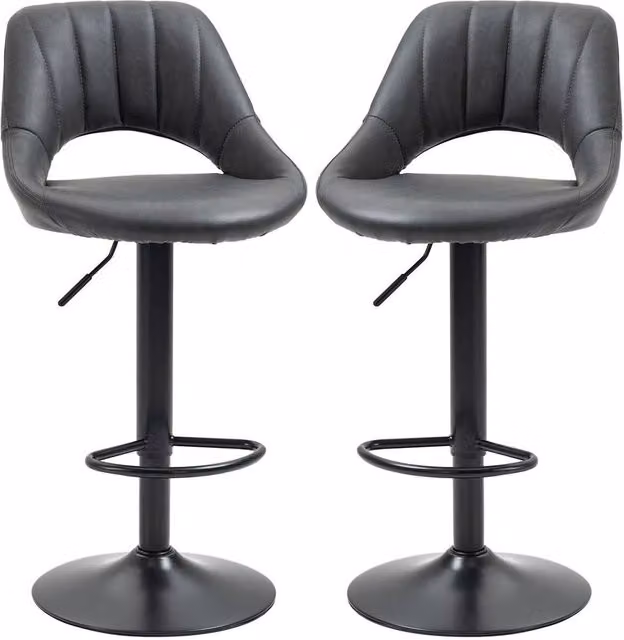 KORVIXA Set of 2 Height Adjustable Swivel Bar Stools in Grey Synthetic Leather