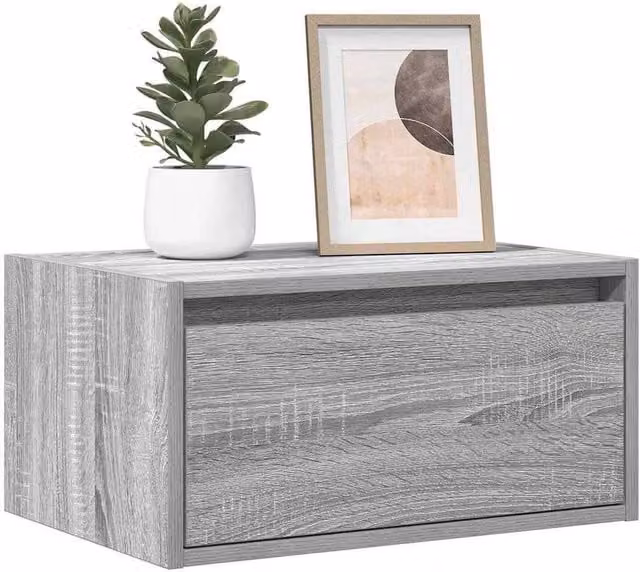 Berkfield Home Wall-mounted Bedside Cabinet with Integrated LED Lights in Grey Sonoma