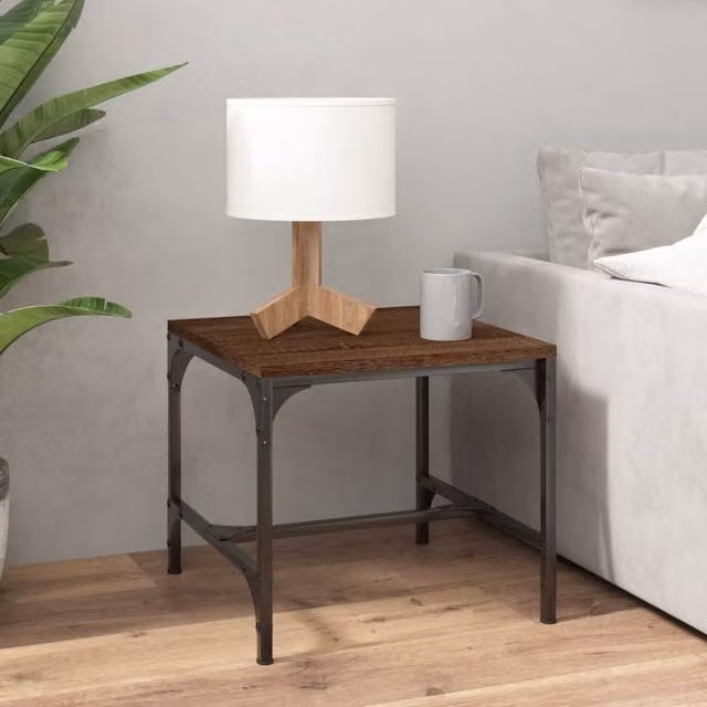 Berkfield Home Set of 2 Brown Oak Side Tables, W/D/H: 40 x 40 x 35 cm