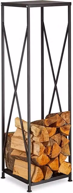 Gr8 Garden Metal Firewood Rack Log Wood Storage Holder in Black, W/D/H: 111.5 x 34 x 34 cm
