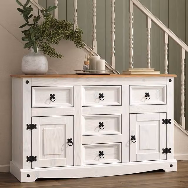 Mews Rustic Pine Sideboard in White and Black