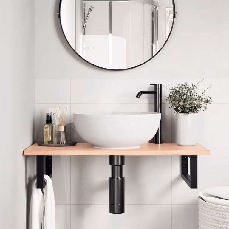 Berkfield Home Wall Mounted Basin Shelf in Brown Oak and Steel