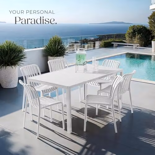 tectake Set of 6 Modern Stackable Garden Chairs in Beige Plastic for Terrace or Balcony – 2
