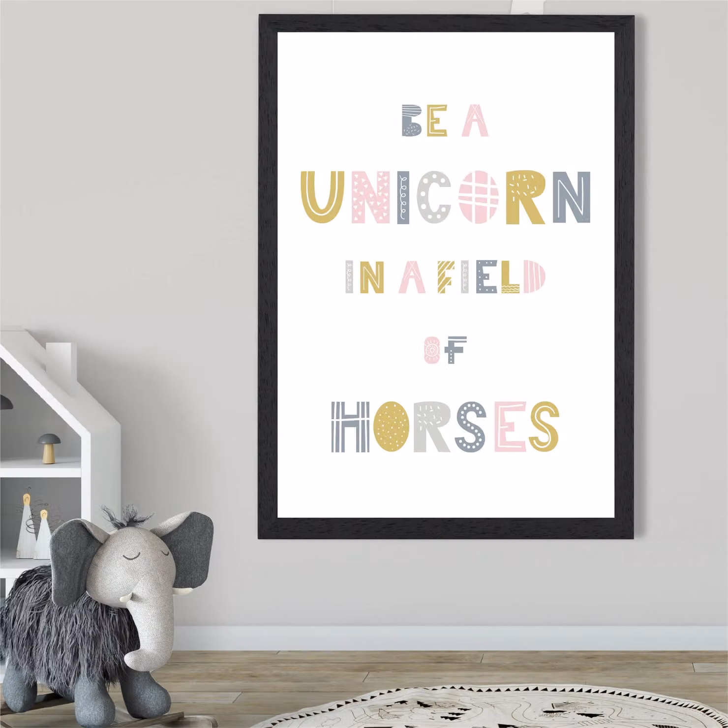 ARTZE Be a Unicorn Pink Scandi Quote Framed Print with Black Frame – 2
