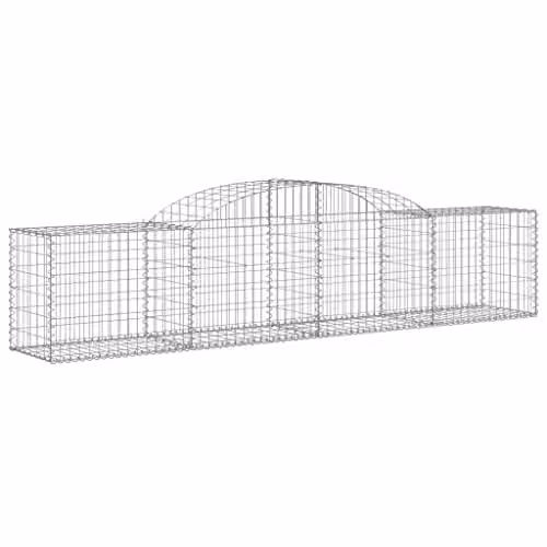 vidaXL Arched Gabion Baskets, 9 Piece Set, Silver Galvanised Steel, W: 300 cm, D: 50 cm, H: 60-80 cm – 1