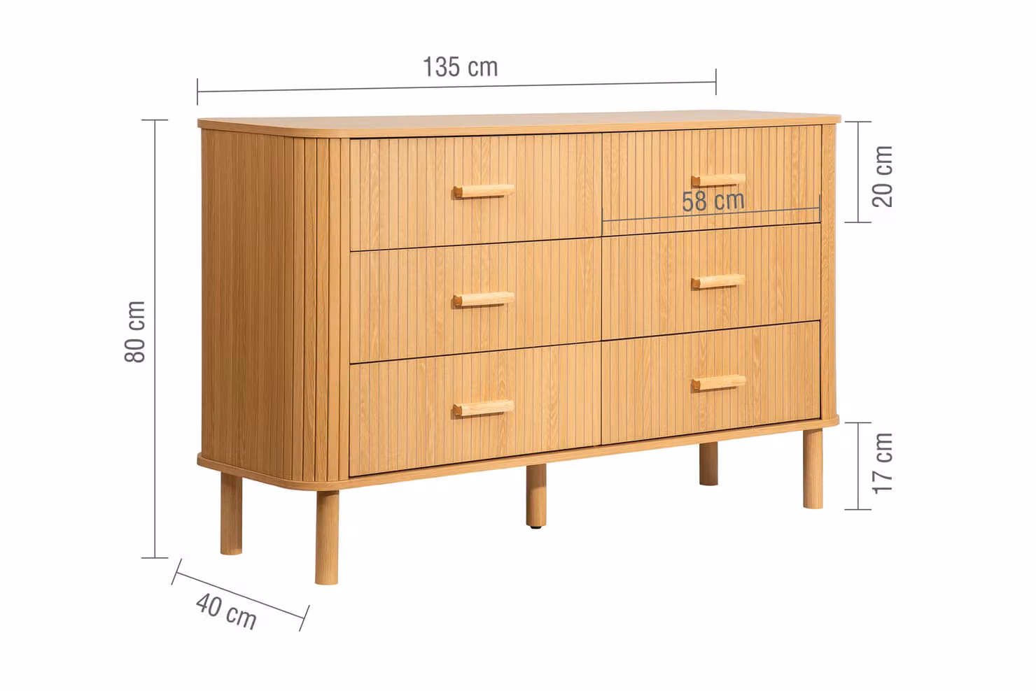 Birlea Axel 6 Drawer Oak Brown Fluted Wooden Chest of Drawers – 2