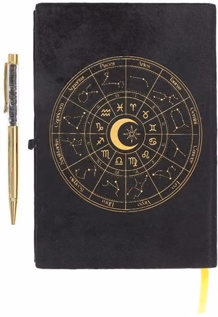 Celestial Reflections Astrology Wheel Lined Hardcover Journal Set in Black and Gold
