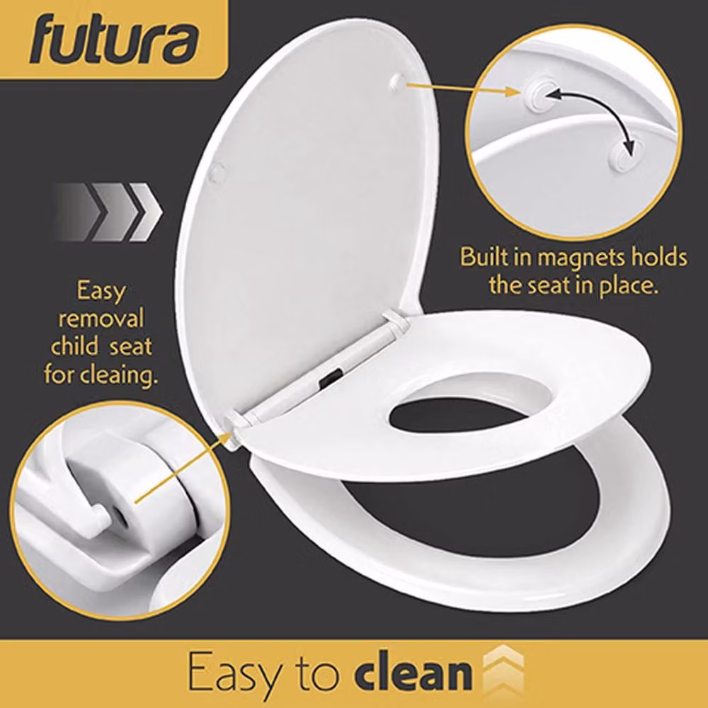 Futura Oval Soft Close Toilet Seat with Built-In Child Seat in White, 50 cm – 4