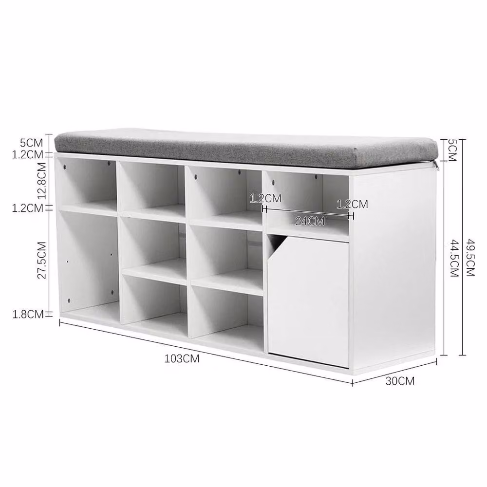 VOGREX White Padded Entryway Shoe Bench with Storage Shelf – 2