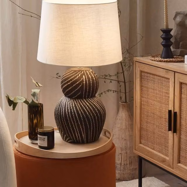 Wyld and Coco Black Ceramic Table Lamp with White Fabric Shade, Height: 63 cm – 1