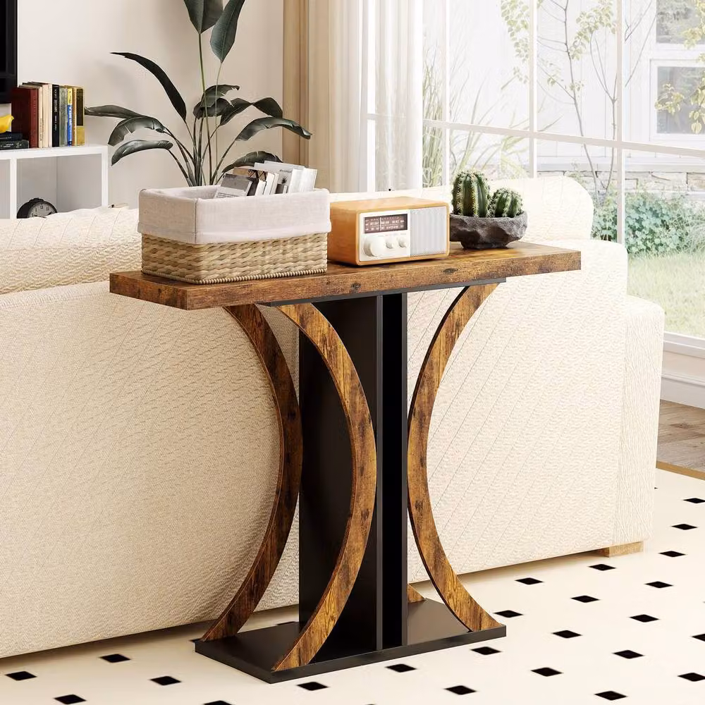 Gymax Geometric Industrial Rectangular Console Table in Brown – 2
