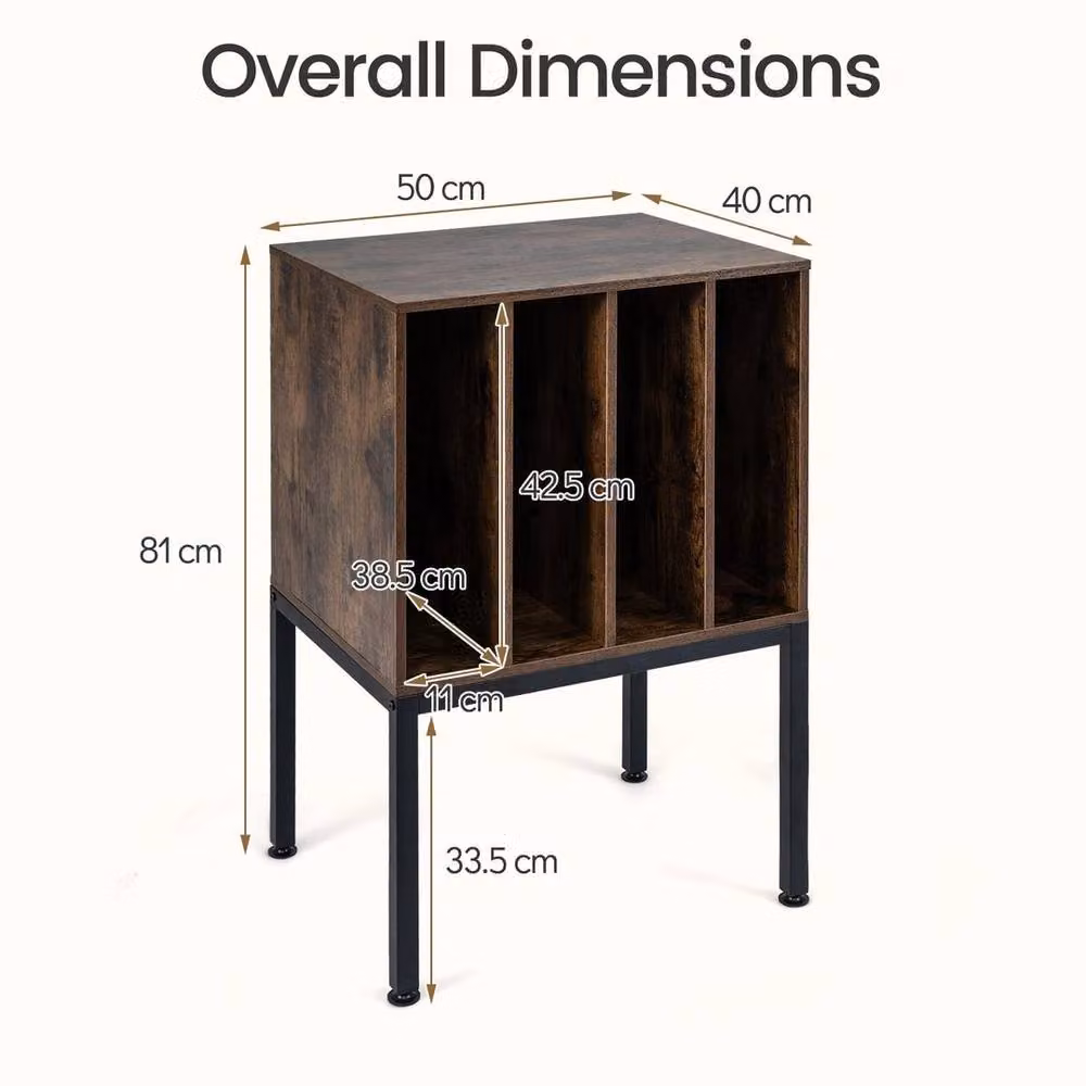 KORVIXA Turntable Stand with Vinyl Storage Shelves in Brown, W/D/H: 100 x 100 x 100 cm – 2