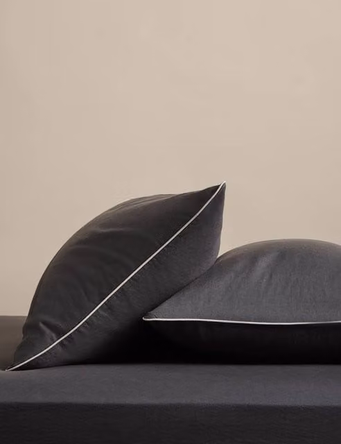 M&S 2 Pack Pure Linen Breathable Pillowcases, Charcoal Grey