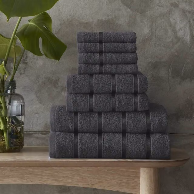Smart Living 8 Piece Super Soft 100% Cotton Striped Bathroom Towel Bale Set in Grey – 1