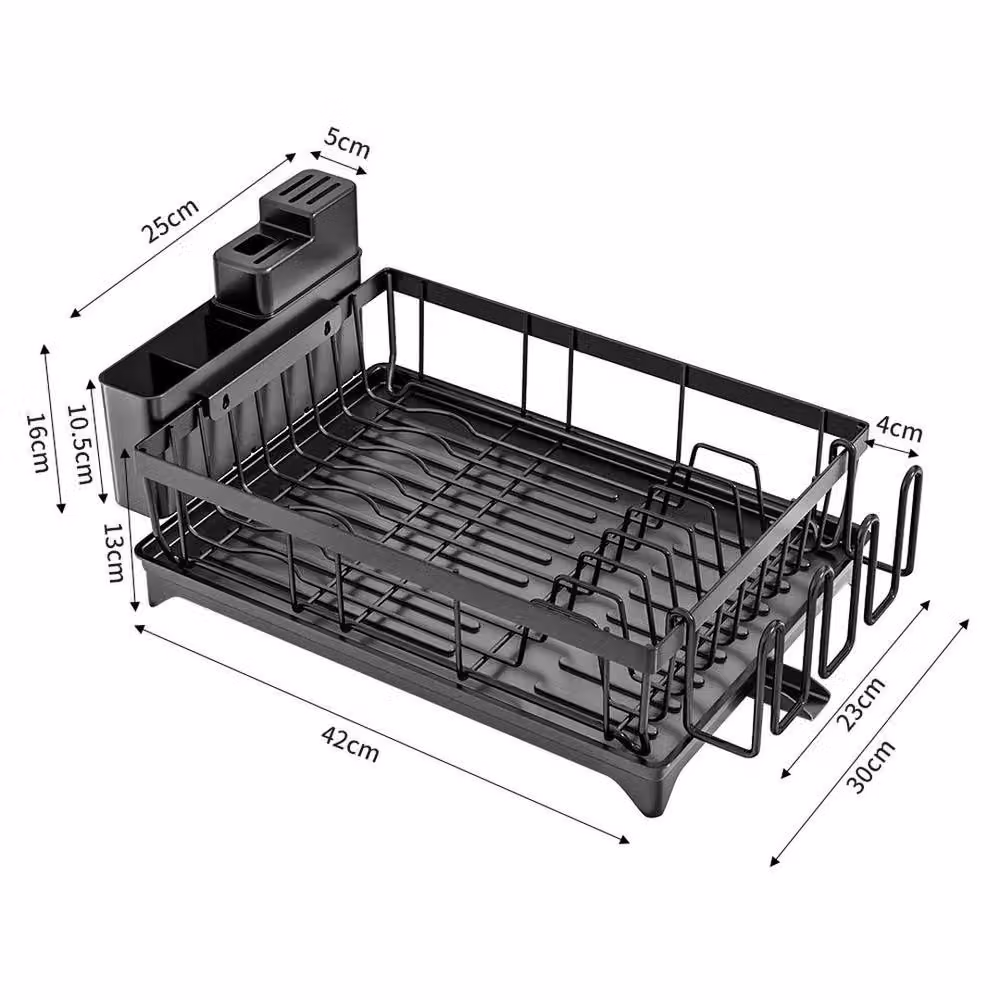 SPETLEK Black Coated Steel Kitchen Dish Drainer Rack with Cutlery and Cup Holder – 2