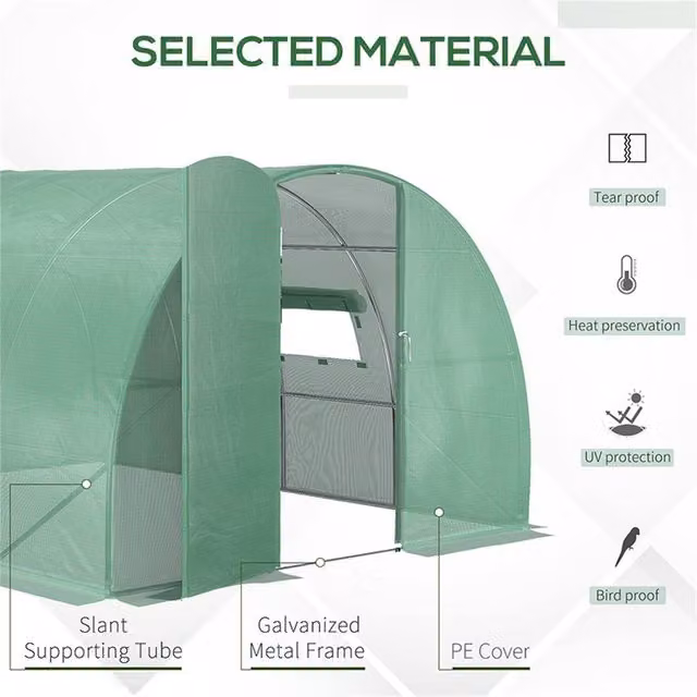 FLAVORA Green Walk-in Tunnel Greenhouse with Window, W/D/H: 6 x 3 x 2 m