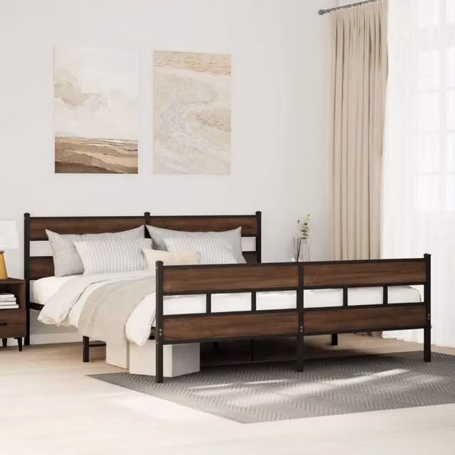 Berkfield Home Metal Bed Frame in Brown Oak, W/D/H: 180 x 200 cm, Super King – 1