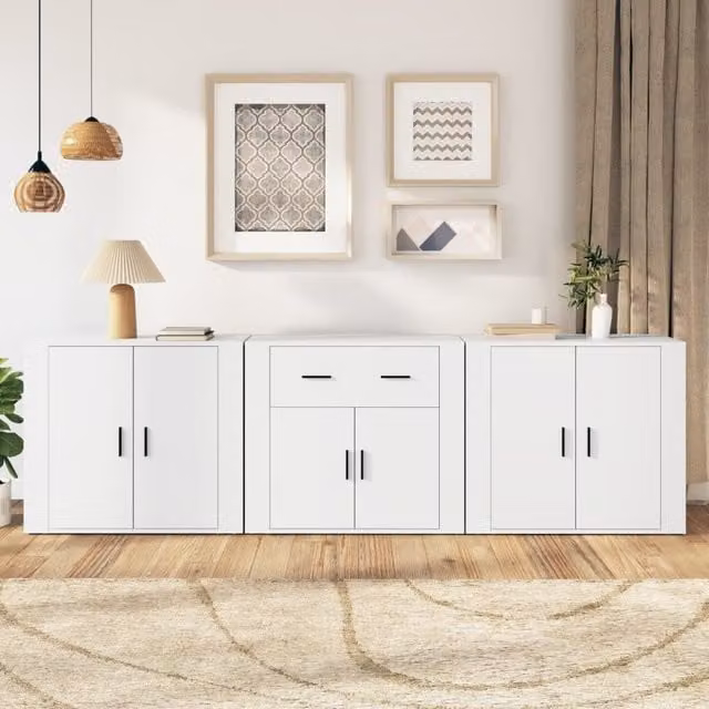 Berkfield Home Set of 3 White Matt Engineered Wood Wall Mounted Sideboards