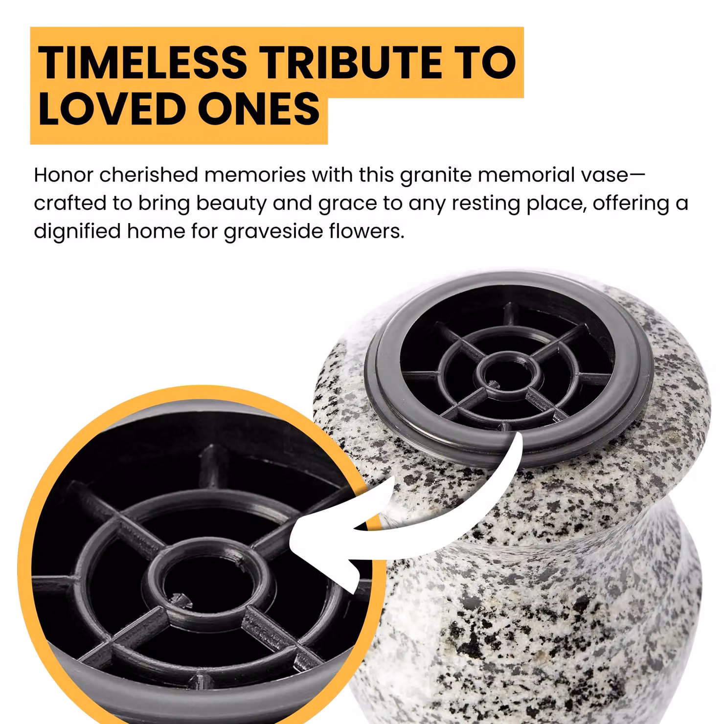 Novecrafto Classic Round Granite Memorial Vase in Grey and Black Stone for Cemetery or Garden – 4