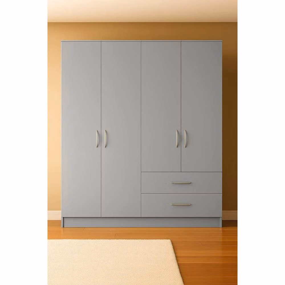 KDMD Venice Grey 4 Door Wardrobe with 2 Integrated Drawers, W/D/H: 160 x 50 x 160 cm – 2