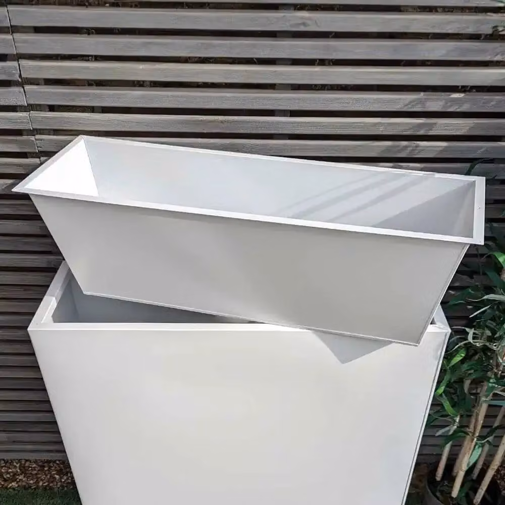 Woven Wood Matte White Trough Planter with Galvanised Steel, W: 90 cm, H: 60 cm, D: 30 cm – 5