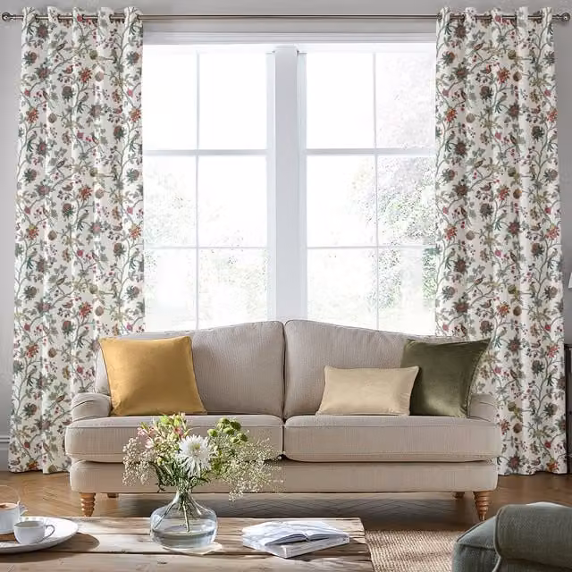 Laura Ashley Emperor Made to Measure Blackout Floral Cotton Curtain Panel in Green and Multicolour