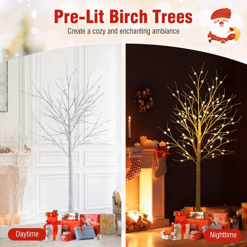 Costway Set of 3 Lighted White Birch Christmas Trees with Warm White LED Lights – 5