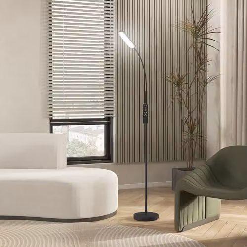 HOMCOM LED Floor Lamp in Black with Remote and Touch Control, Steplessly Dimmable and Height Adjustable – 6