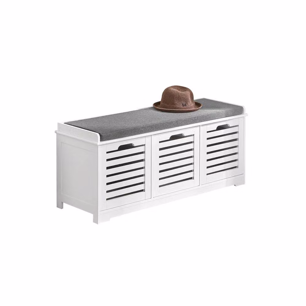 SoBuy Scandinavian Style Slim White Shoe Rack and Entrance Bench – 5